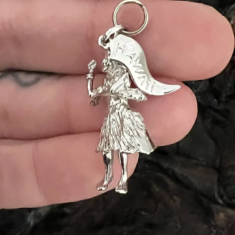 Vintage Sterling Silver Charm Hawaii Hawaiian Hula Girl Dancing Vacation Holiday